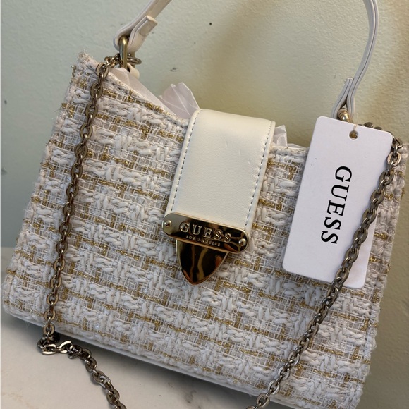 GUESS Cream Tweed Top-Handle Chain Satchel 7.5 by 8 inches Pretty cute - Picture 4 of 14